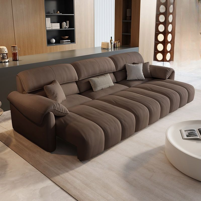 Modish Solid Color Scratch-durable Standard Sofa in Midnight Black/Navy Blue/Sage, Seats 3 with 4 Pillows
