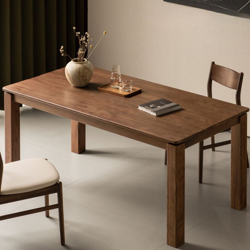 Tan Modish Rectangular Dining Table with Natural Wood Top and Fixed Table Mechanism
