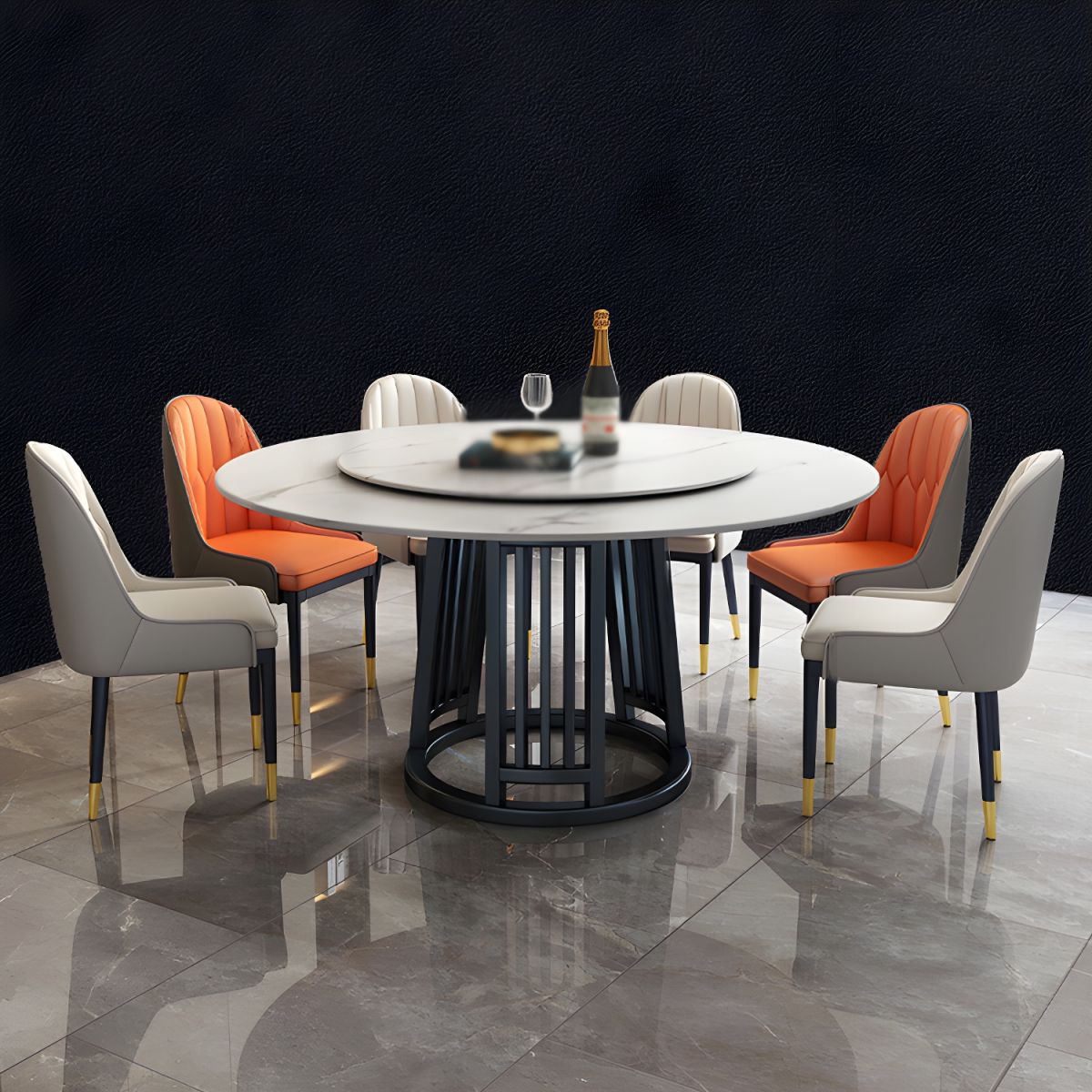 Modern 1/2/7 Pieces Dining Set Round Sintered Stone Dining Table for Dining Room