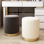 Art Deco Circular Solid Color Standard Ottoman in Dove Grey/Chalk/Peony