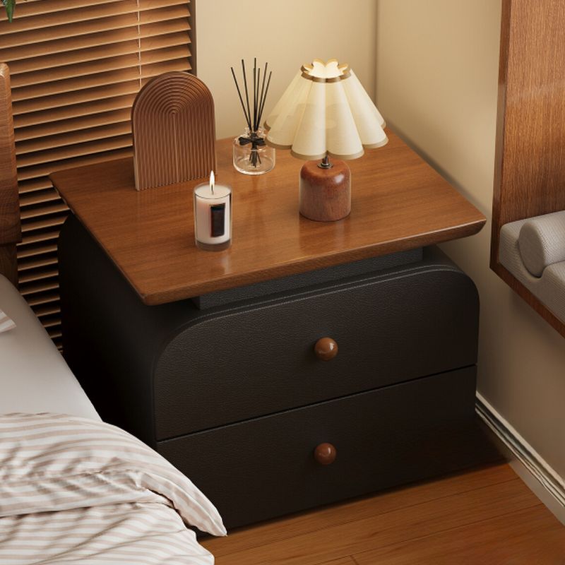 Modish Nightstand With Drawer Organization, 2 Drawers, and Natural Wood Countertop