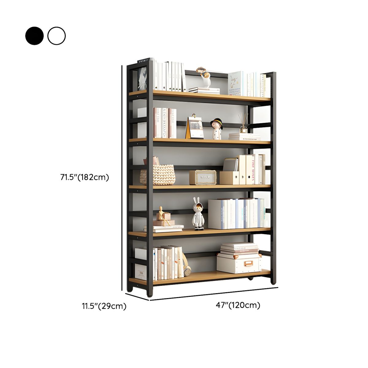 Modern Metal Display Stand with Wooden Shelves and Open Storage