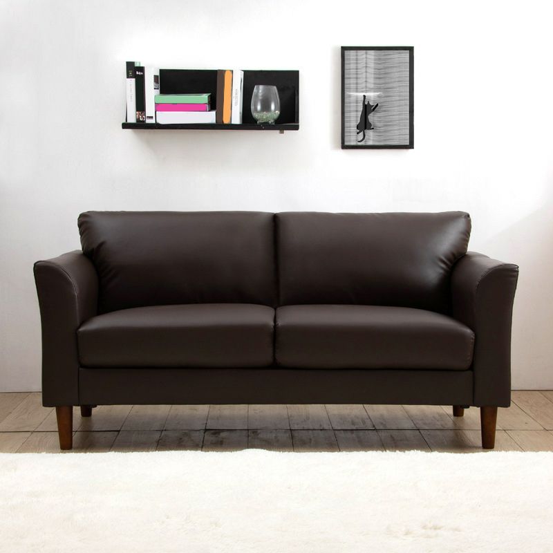 Art Deco Faux Leather Flared Arm Loveseat with Cushions for Living Room
