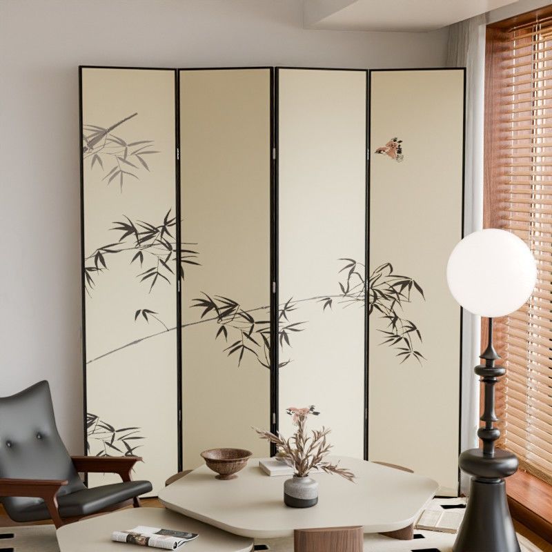 Minimalist Opaque Fold-up Screen Divider with Laminate Frame, 4 Panels, Double Sided Print, and Independent Design