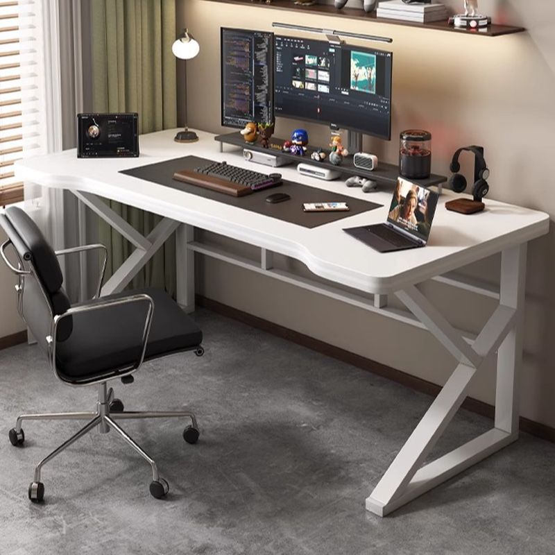 Minimalist Curved Desk with Distortion-resistant Trestle Base, Independent Structure, Wire Management, and Engineered Wood Top