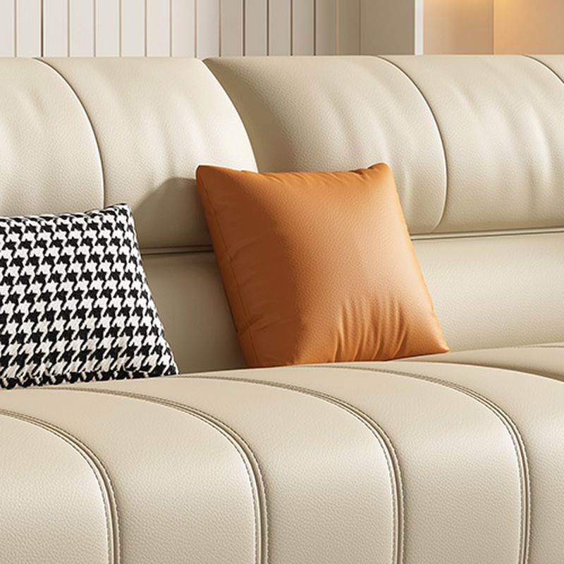 Tear Resistant Standard Sofa/Single Sofa in Full Grain Leather Off-White with 4 Pillows/1 Pillow