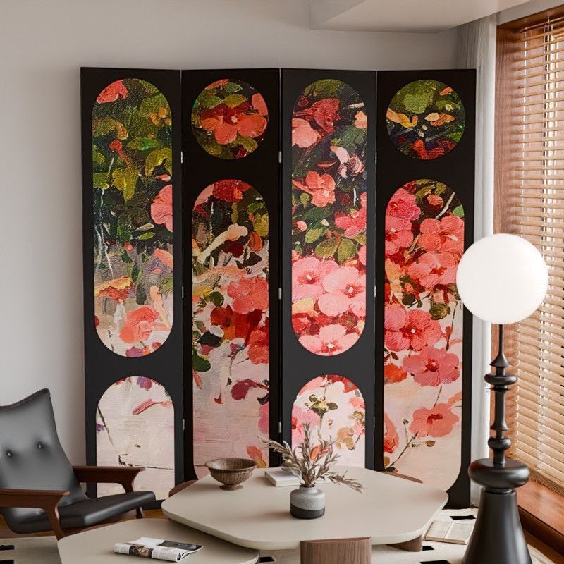 Minimalist Opaque Fold-up Screen Divider with Laminate Frame, 4 Panels, Double Sided Print, and Independent Design