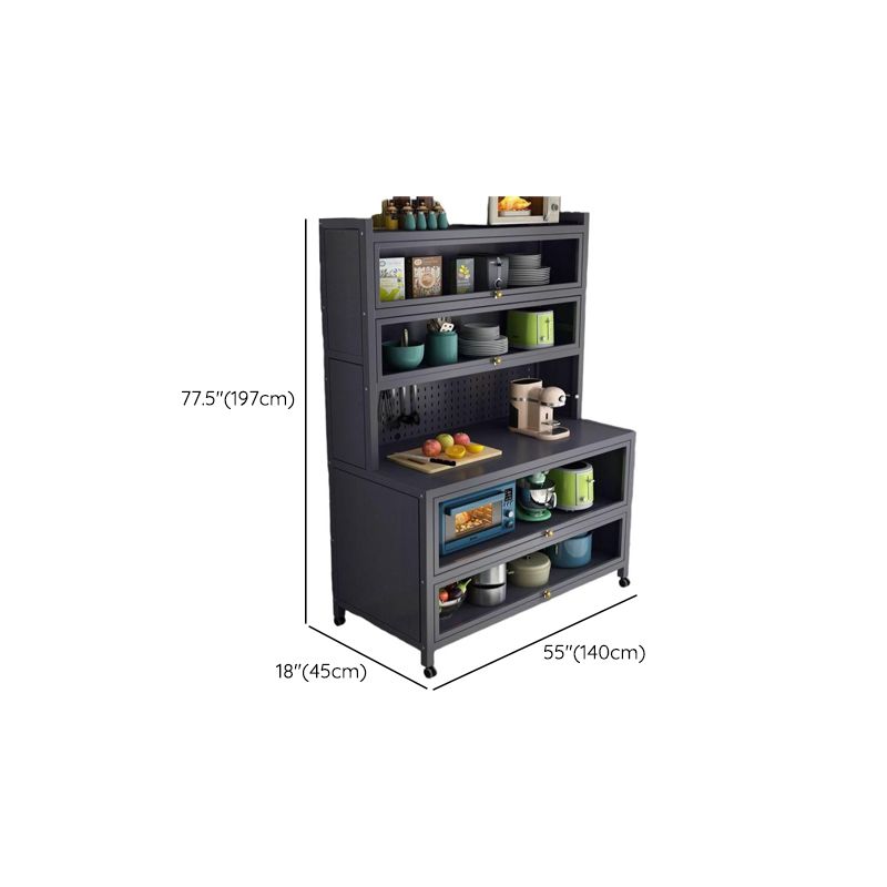 Storm Gray Microwave Shelf Cabinet with 2 Shelves and Metal Countertop, Self-supporting