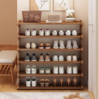 Art Deco Bambusa Rectangle Shoe Rack in Brown Finish with 5/4/3 Shelves for 11-30 Pairs in Drawing Room