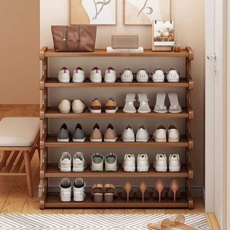 Art Deco Bambusa Rectangle Shoe Rack in Brown Finish with 5/4/3 Shelves for 11-30 Pairs in Drawing Room