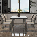 Simple Rectangular Dining Table with Slate Tabletop, Fixed Mechanism, and Chalk Color