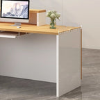 L-Shape Reception Desk with Hutch & Keyboard Tray & Cable Management & Cabinet, Manufactured Wood Top