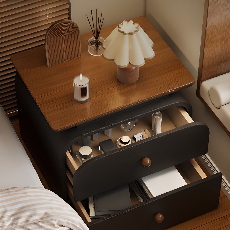 Modish Nightstand With Drawer Organization, 2 Drawers, and Natural Wood Countertop