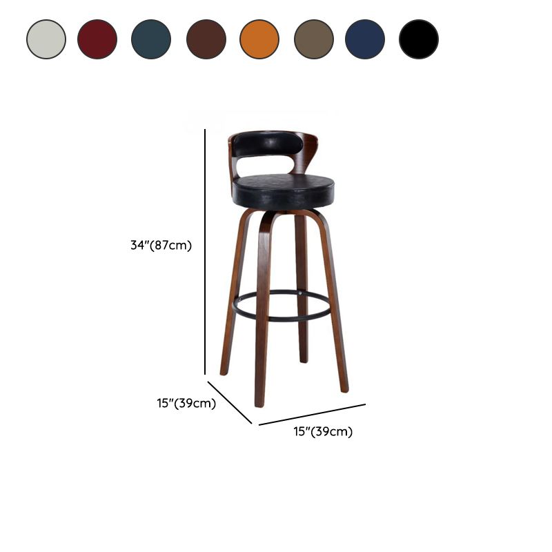 Casual Rawhide Bar Stools in Midnight Black/Scarlet/Navy Blue with Back, Turned Swivel, Round Top, and Leg Rest
