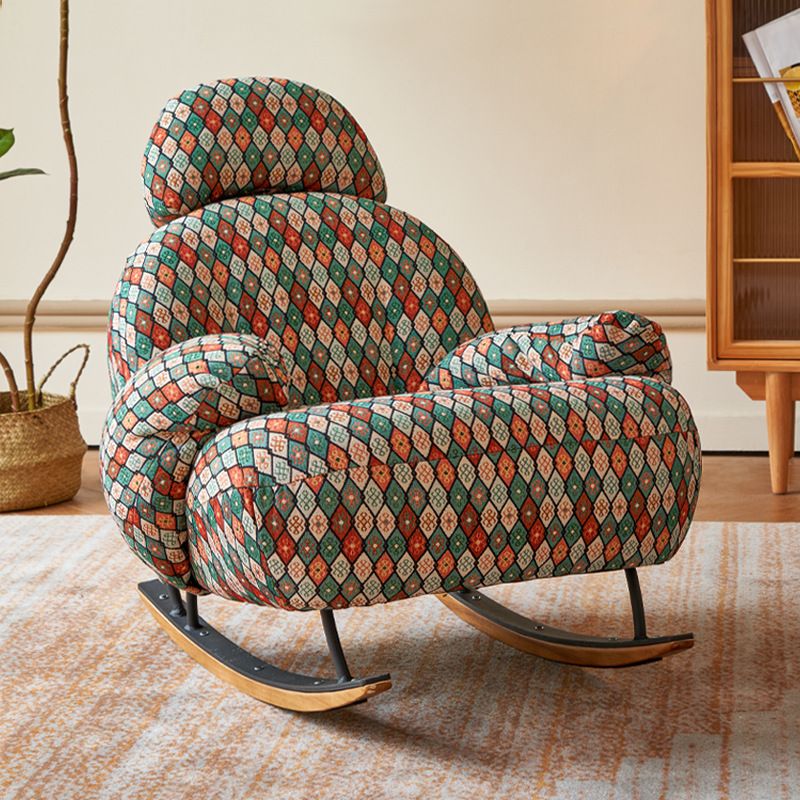Rocking Chair Couch with Round Arm, Ottoman, Rear Back, Stationary