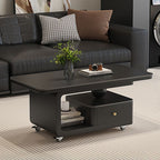 Wagon Wheel Base Oblong Cart Coffee Table with Caster Wheels