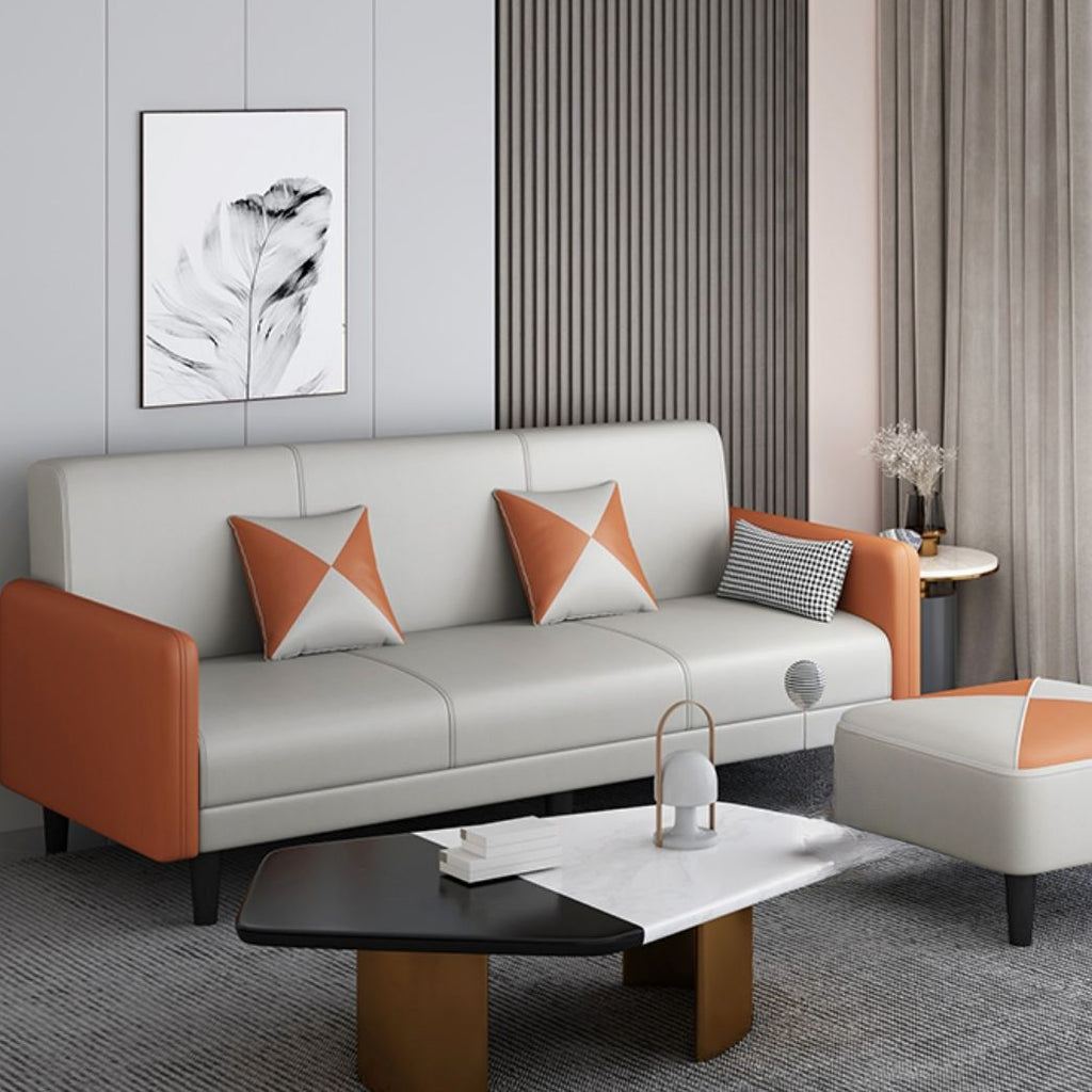 Trendy Solid Color Stain Resistant Standard Sofa in Grey/Cerulean/Beige with Arm, 4-seater/Seats 3 and 2 Pillows