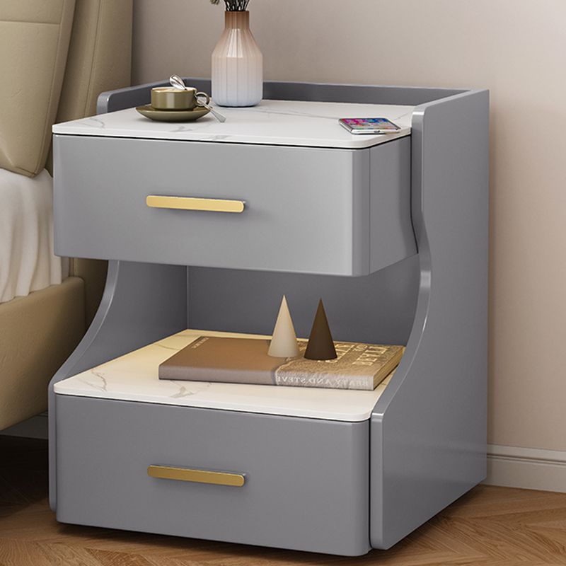 Modish Nightstand With Drawer Organization Featuring USB Port and Stone Countertop