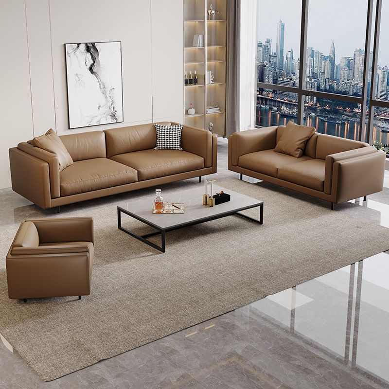 Contemporary Modern Solid Color Water Resistant Standard Sofa in Sepia with Arm, 4-seater/for 3/2 People, and 2 Pillows