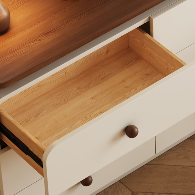 Modish Large/Standard Vanity Set with Natural Wood Table Top, White Chair, and 3 Drawers/6 Drawers