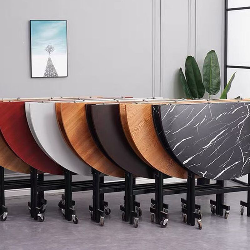 Trendy Folding Circular-shaped Bi-fold Table in Midnight Black with No Additional Durability and MDF Wood Top