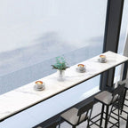 Rectangular Modern Stone Top Bar Table Set with Trestle Base and Backrest Barstools