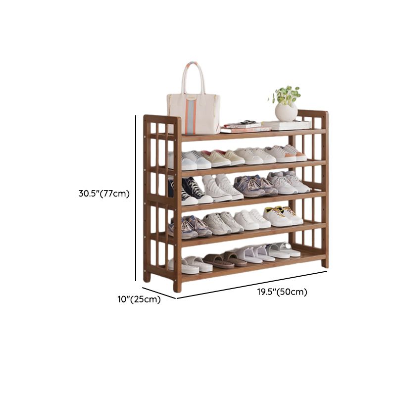 Art Deco Bambusa Rectangle Shoe Rack with Brown Finish and Adjustable Shelves for 21-40 Pairs in Drawing Room