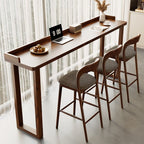 Minimalist Pub Table with Pine Wood Top and Sled Base in Auburn Rectangle Shape