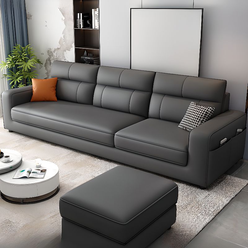 Modish Solid Color Water Resistant Standard Sofa in Midnight Black with Seating for 5/4/3, Receptacle Storage, and 2 Pillows