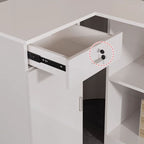 Reception Desk L-Shape with Cupboard and Filing Cabinet, Manufactured Wood Top in Sepia/Apricot Color/Carmine