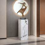 White Square Marble Pattern Stone Display Table with Unfinished Finish, 30 to 39 in/20 to 29 in Height, Up to 19 in Size