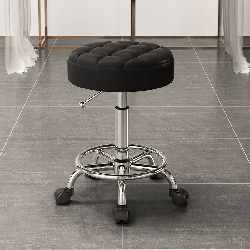Height-Adjustable Swivel Backless Stool with Rollers, Upholstered Seat, Alloy Frame, and Moveable Design