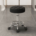 Height-Adjustable Swivel Backless Stool with Rollers, Upholstered Seat, Alloy Frame, and Moveable Design