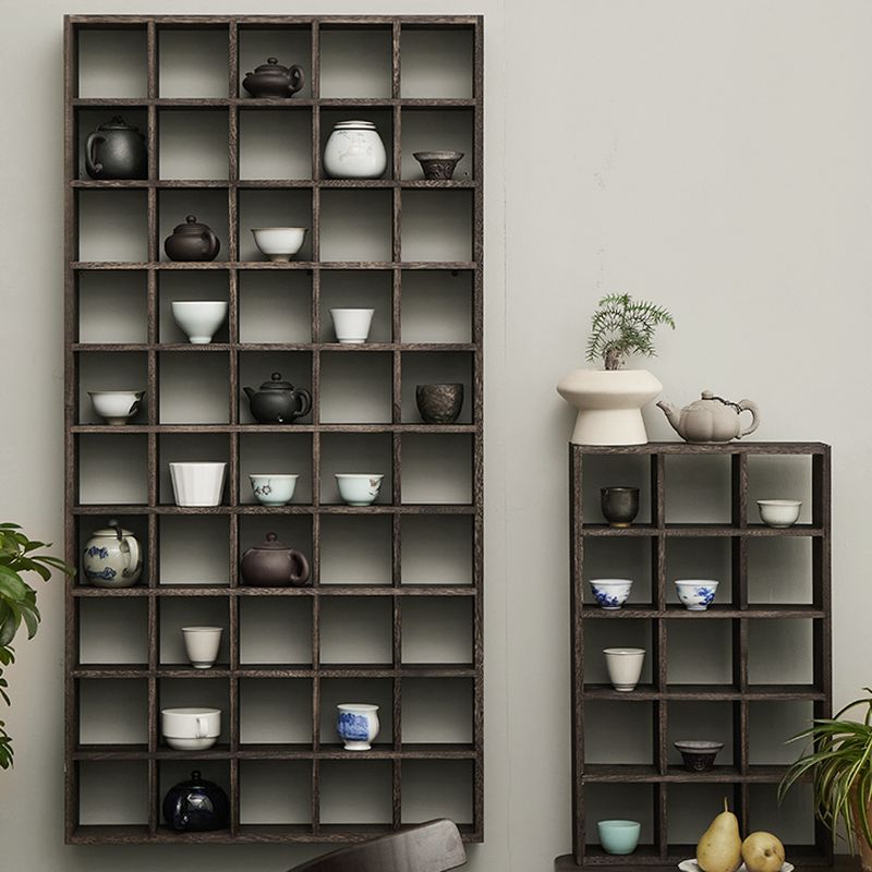 Pecan Floating Mount Accent Cabinet with Visible Storage, Wall Cabinet, and Fitted Assembly