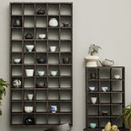 Pecan Floating Mount Accent Cabinet with Visible Storage, Wall Cabinet, and Fitted Assembly
