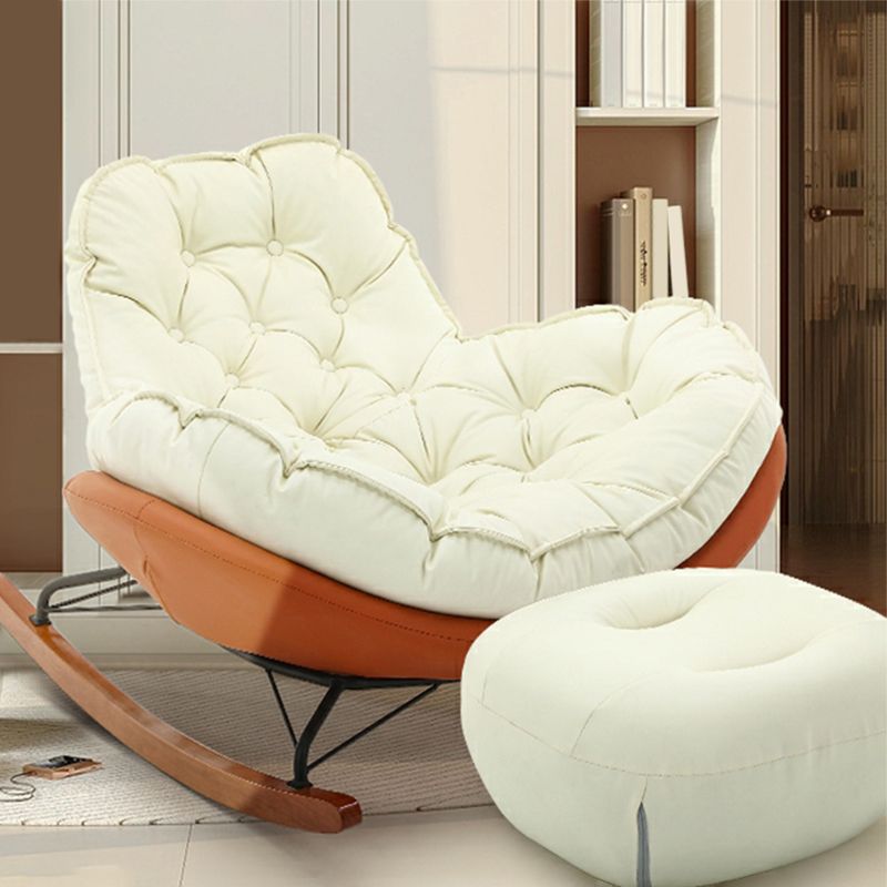 Modern Upholstered Rocking Chair - Stylish Indoor Seating with Natural Wood Legs and Tufted Design
