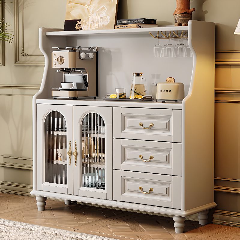 Microwave Shelf Cabinet with 2 Shelves and Stemware Shelf, Self-supporting