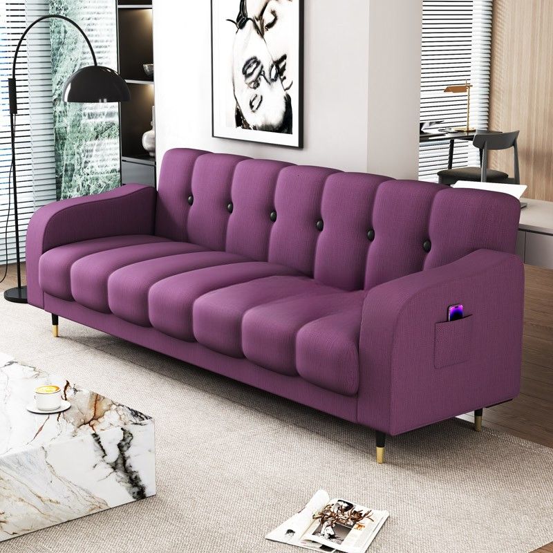 Contemporary Modern Solid Color Scratch-durable Convertible Sofa in Pu Leather with Midnight Black/Gray/White Upholstery, Seats 3/2-seater, with Receptacle Storage
