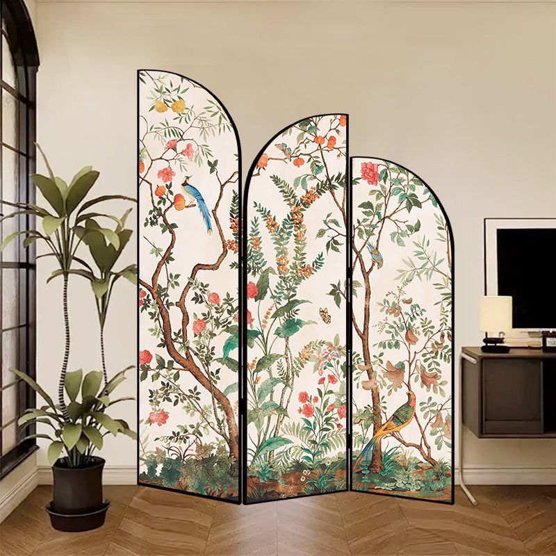 Indoor Opaque Folding Temporary Wall Panels with Natural Wood Frame, 3 Panels, Double Sided Print, Self-supporting