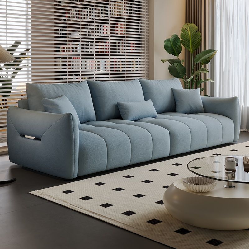 Modish Solid Color Scratch-durable Standard Sofa in Midnight Black/Mocha/Off-White, Seats 3 with 3 Pillows