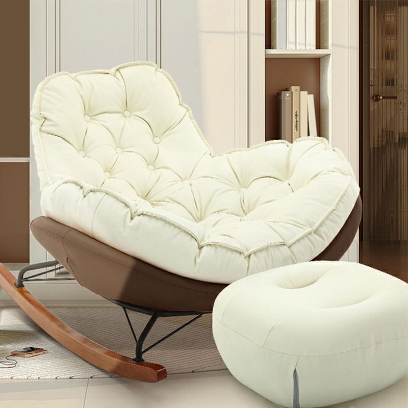 Modern Upholstered Rocking Chair - Stylish Indoor Seating with Natural Wood Legs and Tufted Design