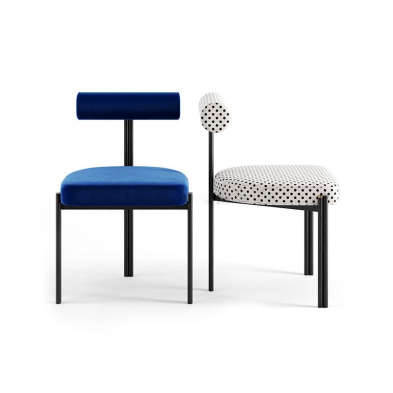 Modish Drawing Room Side Chair with Ventilated Back, Upholstered Ink Iron Legs