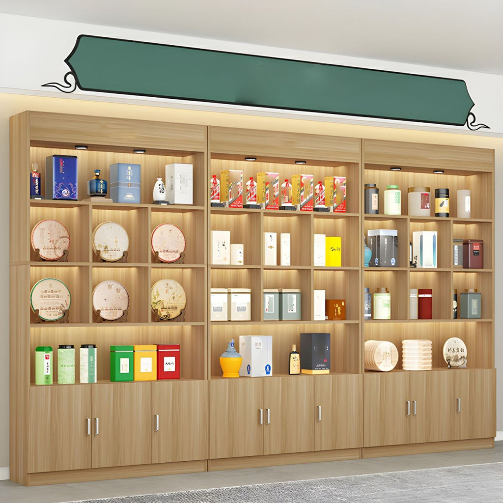 Multi-shelf Modern & Contemporary Style Wood Hutch Cabinet for Living Room