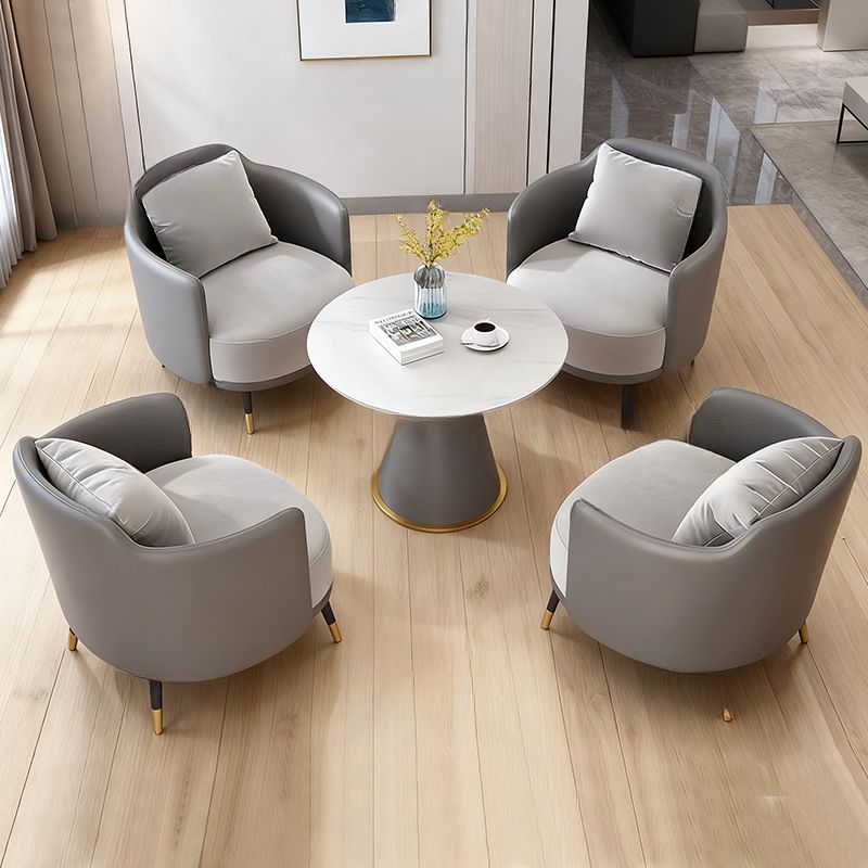Simplistic Solid Color Arm Chair with Pillow Back in Grey, Including Arms and Pillow