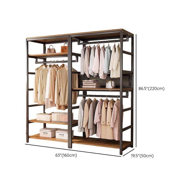 Midnight Black Simplistic Steel Hall Rack with Repository, 2 Drawers/3 Drawers, 4 Shelves/3 Shelves/7 Shelves, and Manufactured Wood Bench
