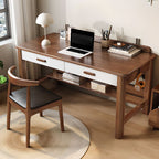 Shelving Included Timber Desk with Wear Resistance, Shelves, 2 Drawers, and H-Shape Base