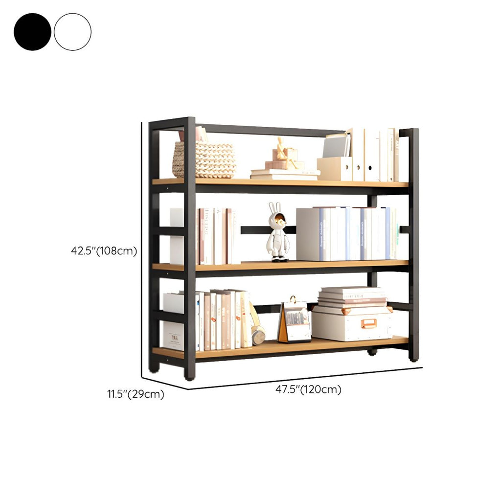 Contemporary Metal Display Stand with Wooden Shelves and Open Storage