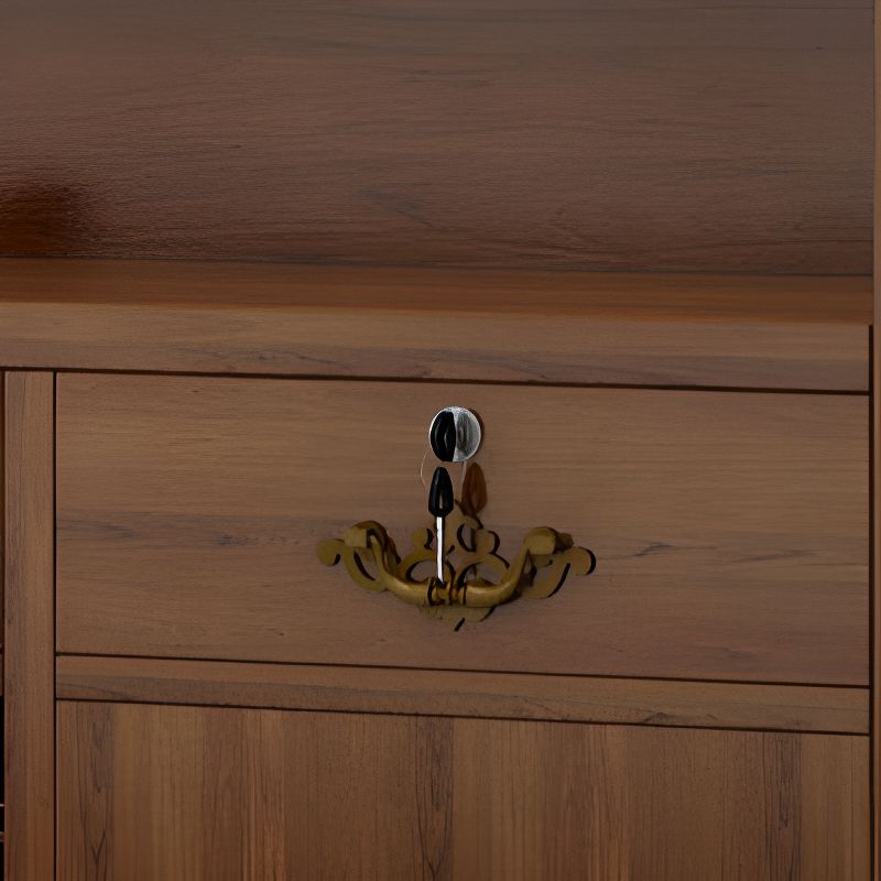 Rectangle Solid Wood Top Tan/Unfinished Color/Brown Reception Desk with Cupboard, Keyboard Tray & Filing Cabinet
