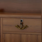 Rectangle Solid Wood Top Tan/Unfinished Color/Brown Reception Desk with Cupboard, Keyboard Tray & Filing Cabinet