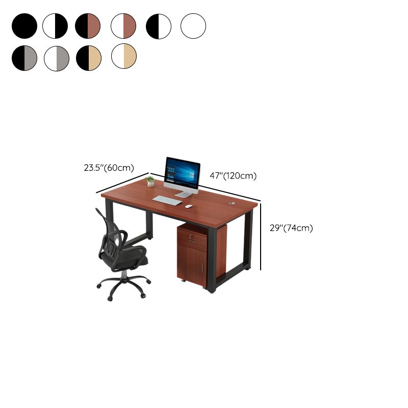 Chalk/Black Minimalist Rectangular Metal Desk with Cable Management and Damp-proof Twin Support Base